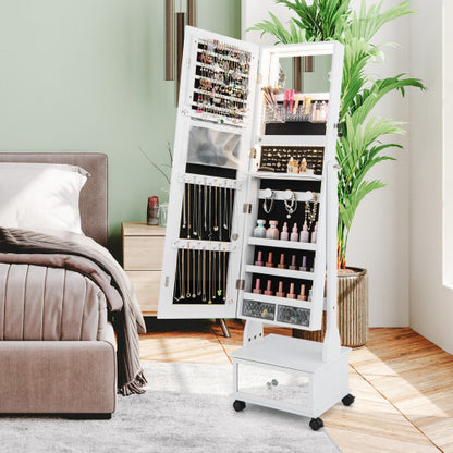 47-Inch Lockable Jewelry Cabinet Armoire with 3-Color LED Lights – White Finish