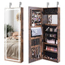 Rustic Brown Mirrored Jewelry Armoire with Full-Length Mirror & LED Lights – Stylish & Secure Storage Solution