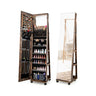 64-Inch Lockable Jewelry Cabinet Armoire with Built-in Makeup Mirror – Elegant Coffee Finish