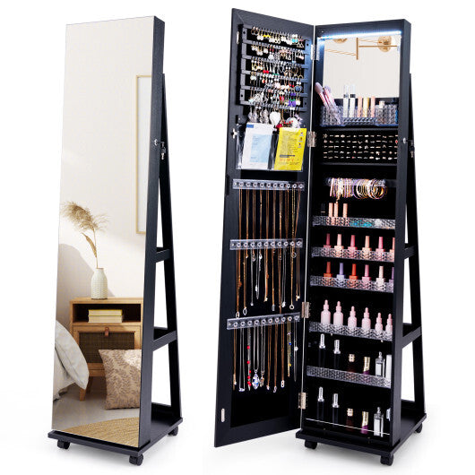 64-Inch Lockable Jewelry Cabinet Armoire with Built-in Makeup Mirror – Elegant & Secure Storage Solution