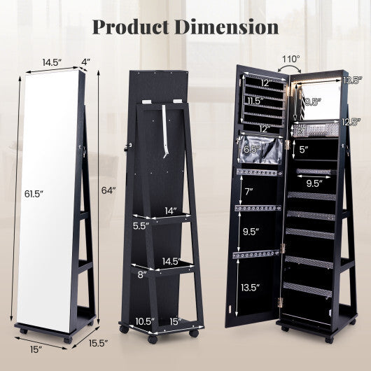 64-Inch Lockable Jewelry Cabinet Armoire with Built-in Makeup Mirror – Elegant & Secure Storage Solution
