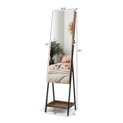 Lockable Freestanding Jewelry Organizer with Full-Length Frameless Mirror – White