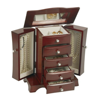 Luxury 4-Drawer Jewelry Box – Elegant Cherry Mahogany Wood Finish for Ultimate Jewelry Organization