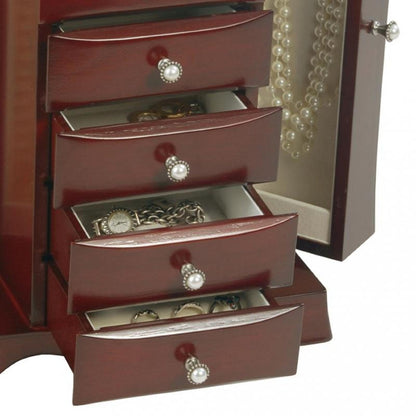 Luxury 4-Drawer Jewelry Box – Elegant Cherry Mahogany Wood Finish for Ultimate Jewelry Organization