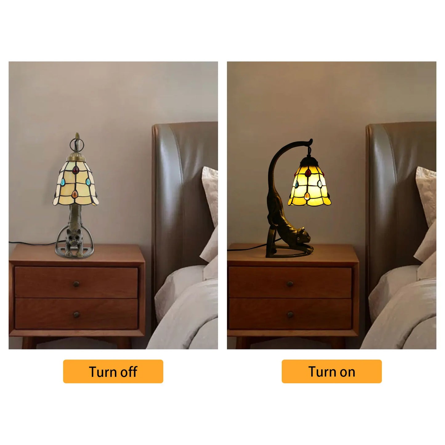 Viva Elite Artisan Cat Table Lamp with Tiffany Glass Shade