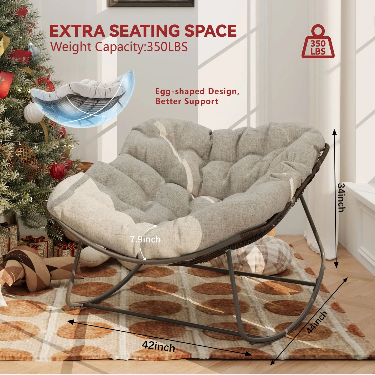 Oversized Wicker Egg Rocking Chair with Cushion | Viva Elite