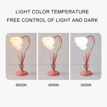 Three heart-shaped lamps with different light color temperatures on a white background.