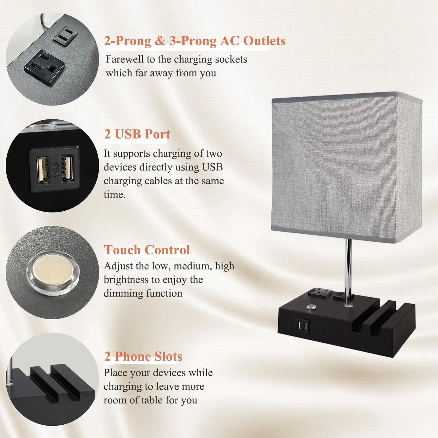 Viva Elite Smart Charging Bedside Lamp with Dual USB Ports