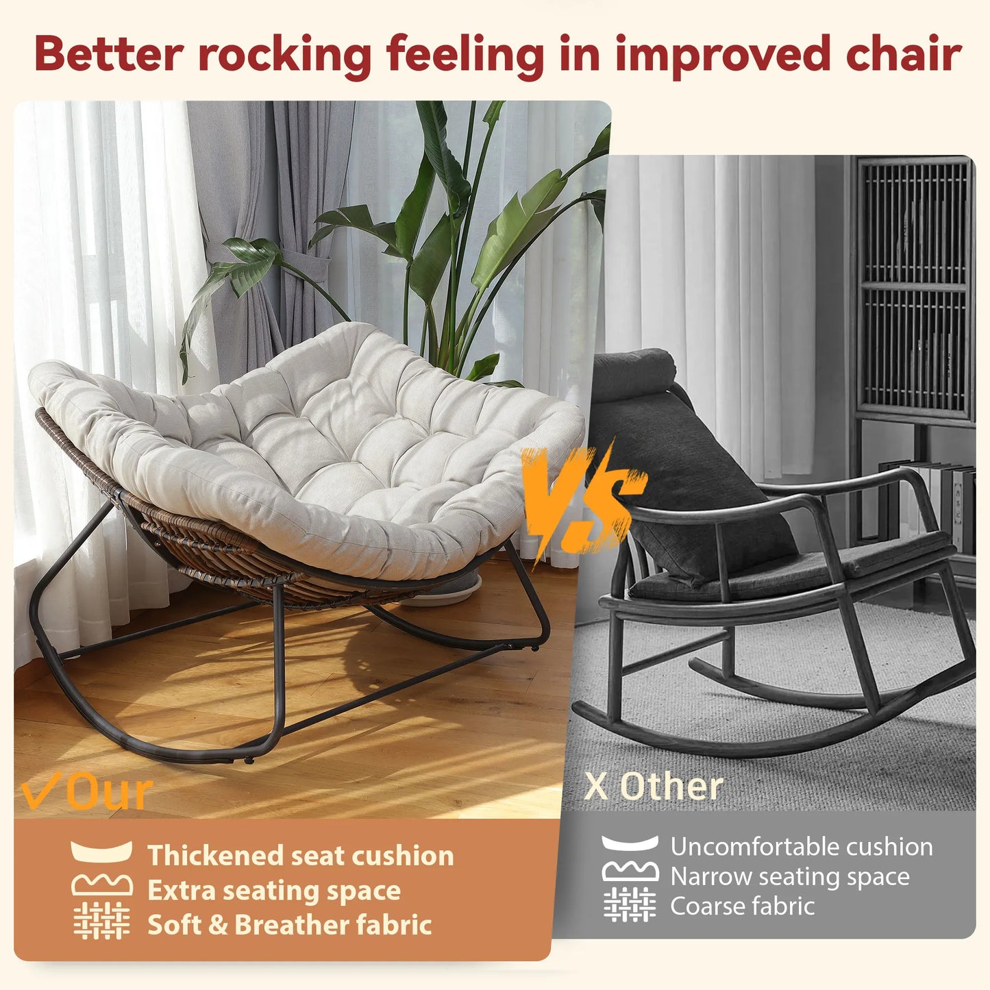 Oversized Wicker Egg Rocking Chair with Cushion | Viva Elite
