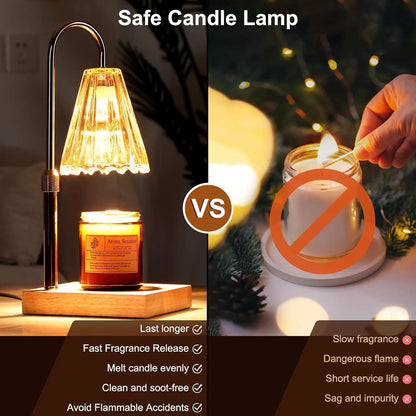 Comparison of a safe candle lamp with traditional candles, highlighting benefits and drawbacks.