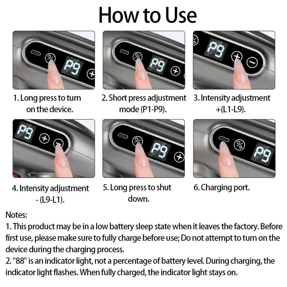 Instructions on how to use a device with a digital display and buttons.