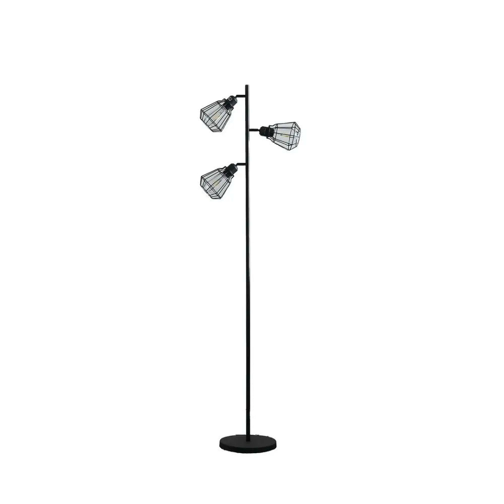 65-inch matte-black three-light industrial floor lamp