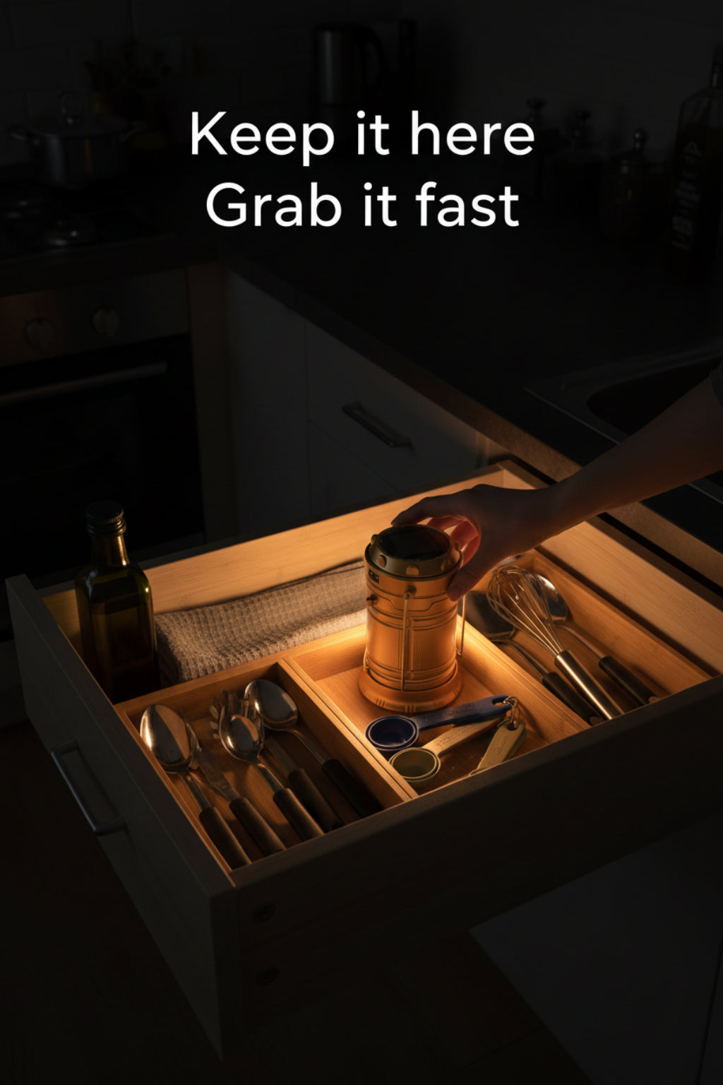 Gold camping lantern with handle in Poweroutage