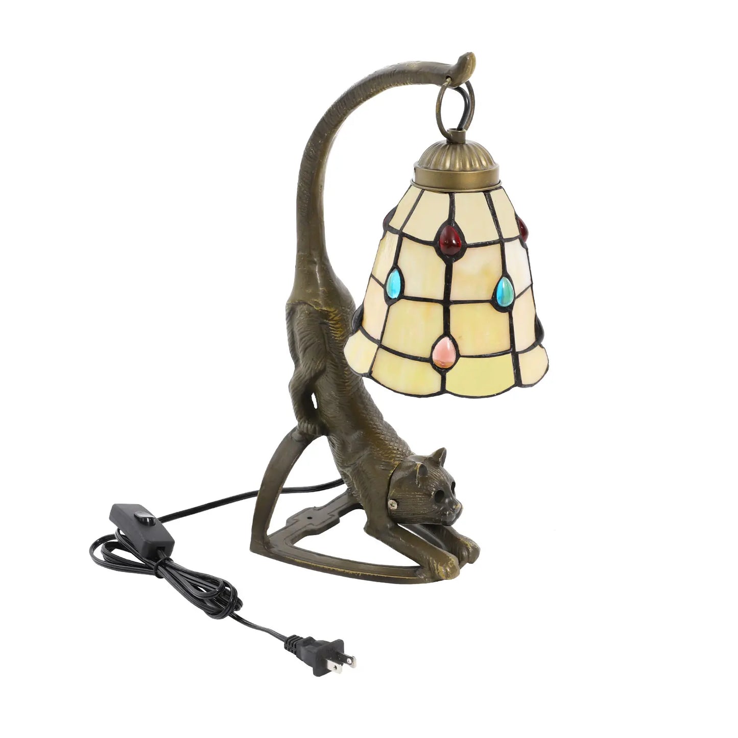 Viva Elite Artisan Cat Table Lamp with Tiffany Glass Shade