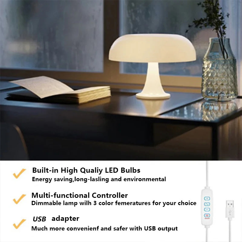 Viva Elite Retro Mushroom Lamp - Rechargeable Cordless Design