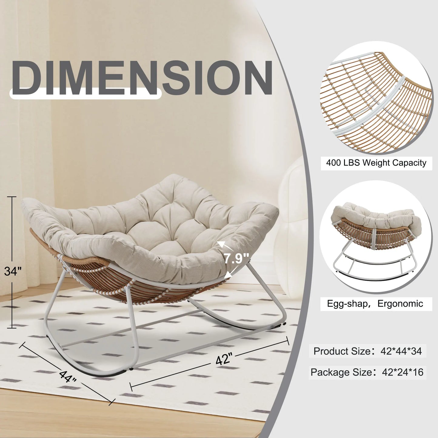 Oversized Wicker Egg Rocking Chair with Cushion | Viva Elite