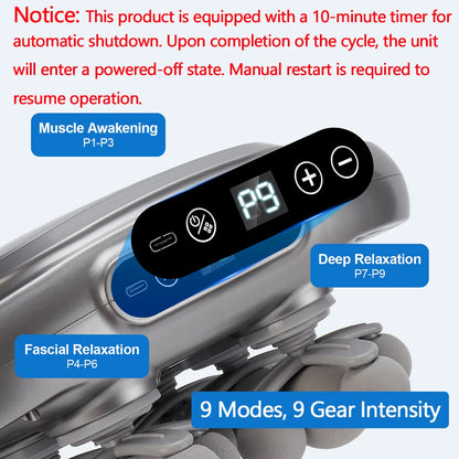 Electronic device with digital display and massage modes on a white background