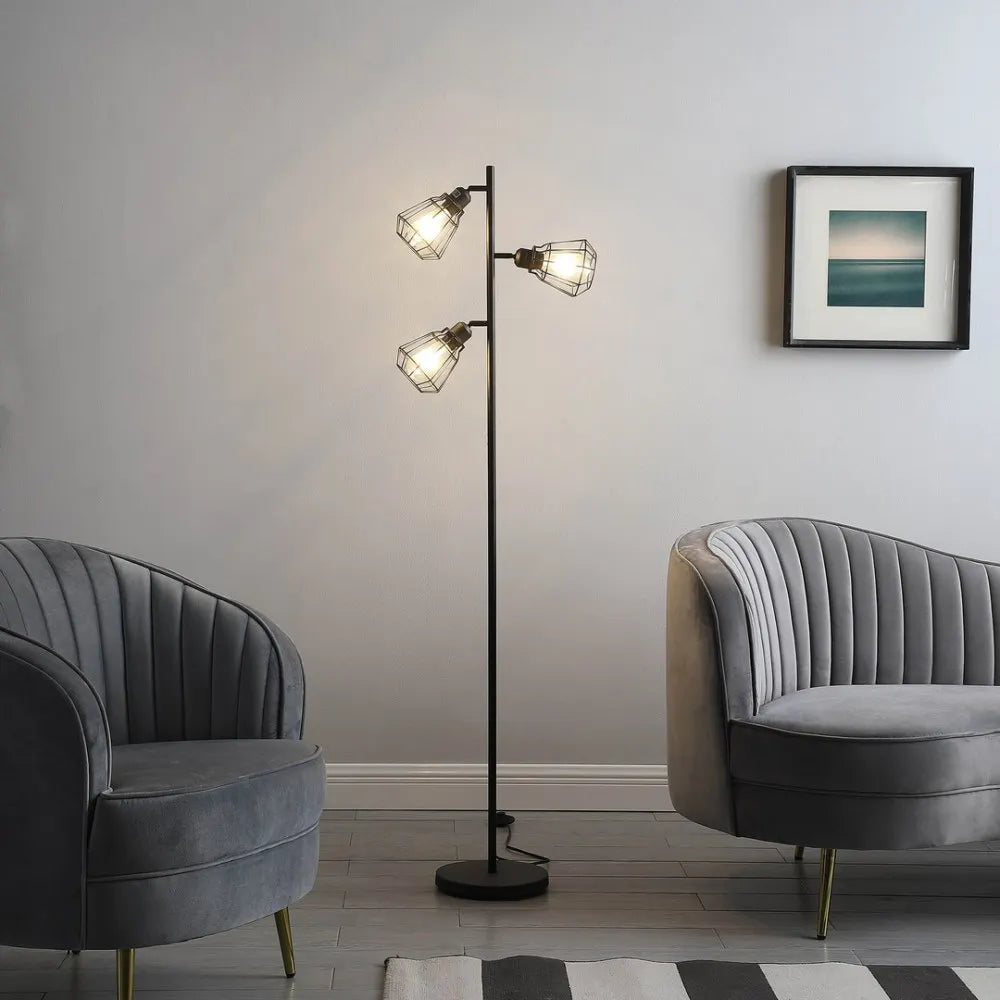 Three-light cage floor lamp alternate product view
