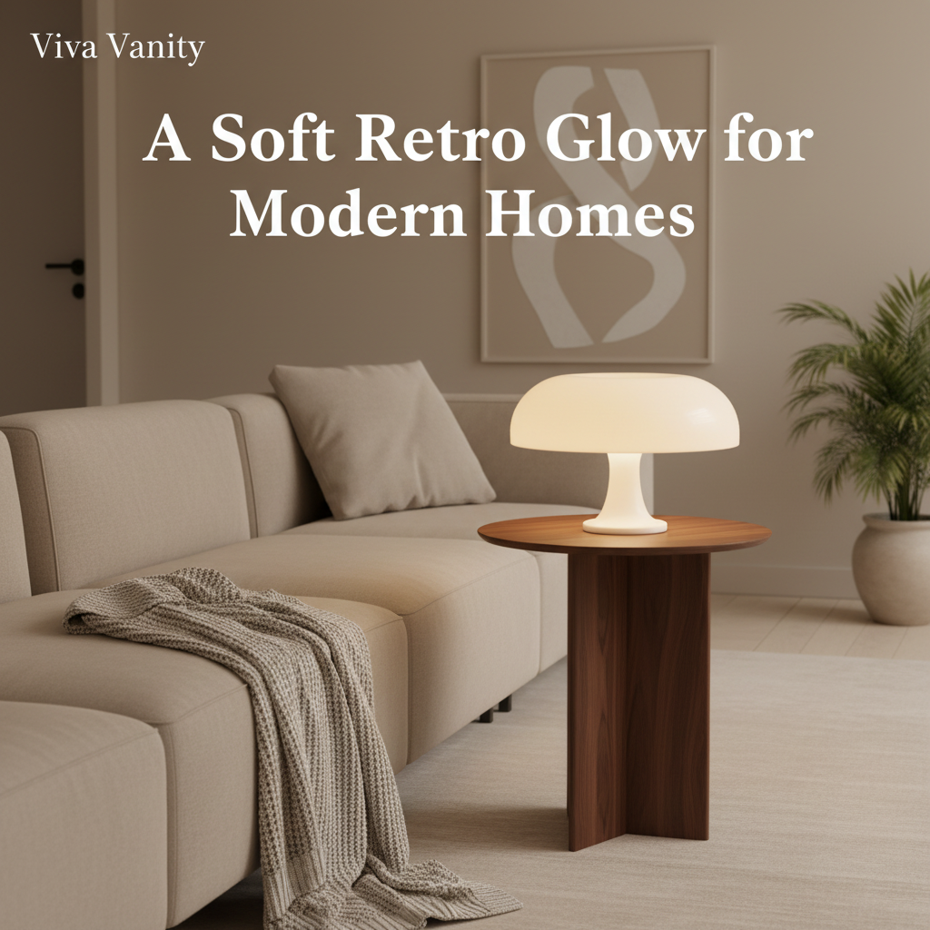 Dimmable retro lamp on a wooden table with a cup and saucer, book, and decorative item.