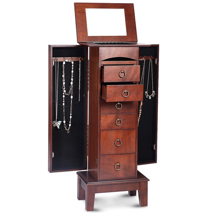 Medium Brown Wood Jewelry Armoire – Elegant Storage Solution for Your Precious Accessories