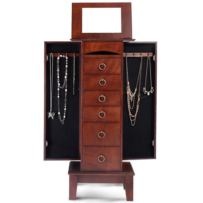 Medium Brown Wood Jewelry Armoire – Elegant Storage Solution for Your Precious Accessories