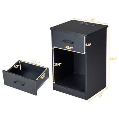 Viva Nocturne Elite Smart Bedside Table – Premium Black Drawer with Socket & LED Light