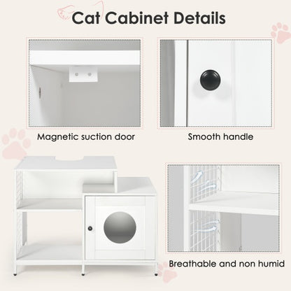 White Hidden Cat Litter Box Enclosure with Divider | Viva Haven