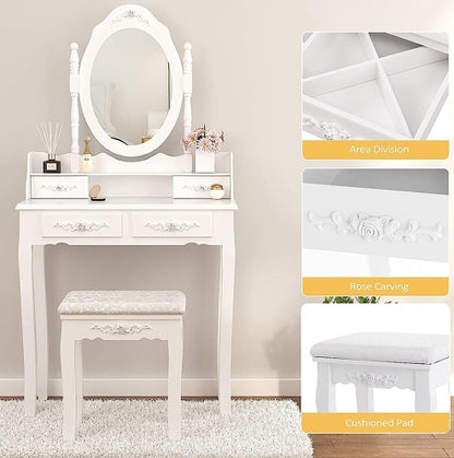 Viva Elite 4-Drawer Vanity Set with Oval Mirror Collection - The Future of Elegant Femininity
