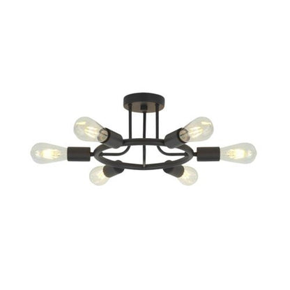 Viva Elite Modern 6-Light Sputnik Chandelier - Semi-Flush Black Ceiling Fixture