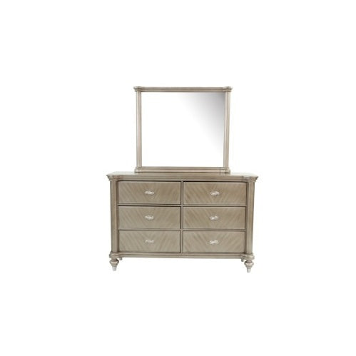 Luxury Antique Silver Champagne Dresser with Mirror – Elegant Storage Solution for Your Bedroom