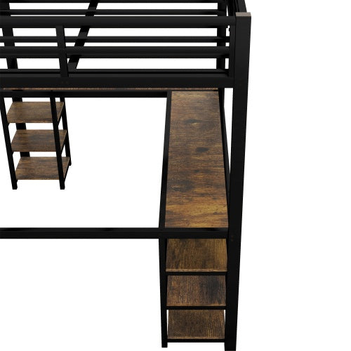 Viva Orion Full XL Metal Loft Bed with Desk & Shelves