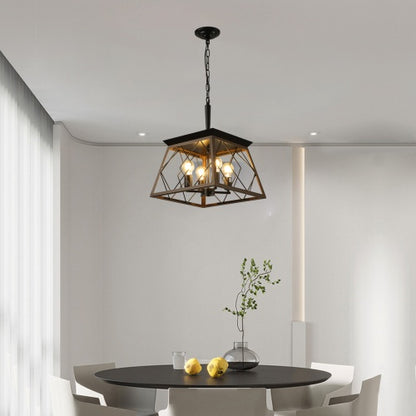 Viva Elite Farmhouse Chandelier - 4-Light Vintage Pendant with Walnut & Black Finish
