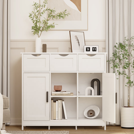 Viva Vanity Multi-Functional White Storage Cabinet with Adjustable Shelves and Drawers – Elegant Organizer for Living Room, Bedroom, and Bathroom