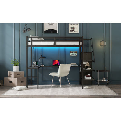 Full-Size Loft Bed with L-Shaped Desk & Wardrobe – Smart & Stylish Living Solution