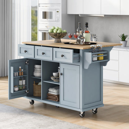 Viva Atelier Meridian Flex Rubberwood Kitchen Trolley with Folding Leaf Countertops