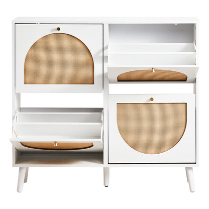 Tall Rattan Shoe Cabinet with 8-Tier Tipping Buckets – Modern Space-Saving Storage