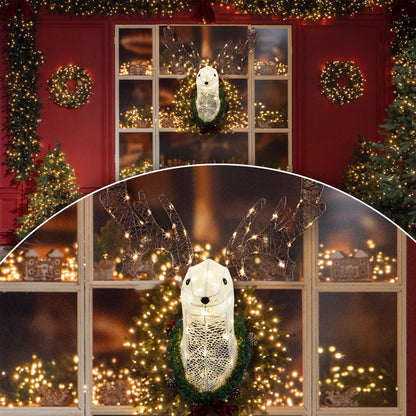 Deer Head Flower Wreath Wall Mounted Warm White Light – Elegant & Cozy Home Décor