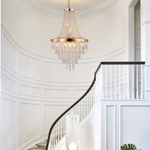 Golden Crystal Chandelier - Luxurious 5-Tier Modern Lighting for Elegant Interiors