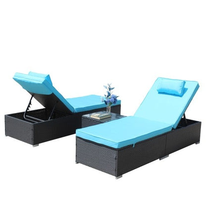 🌴 Viva Breeze™ 3-Piece Blue Patio Chaise Lounge Set – Indulge in Intelligent Outdoor Living