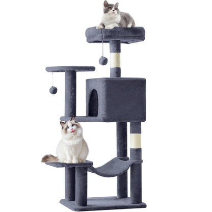 44-Inch Multi-Cat Tree Tower with Sisal Scratching Posts, Hammock & Extended Platforms