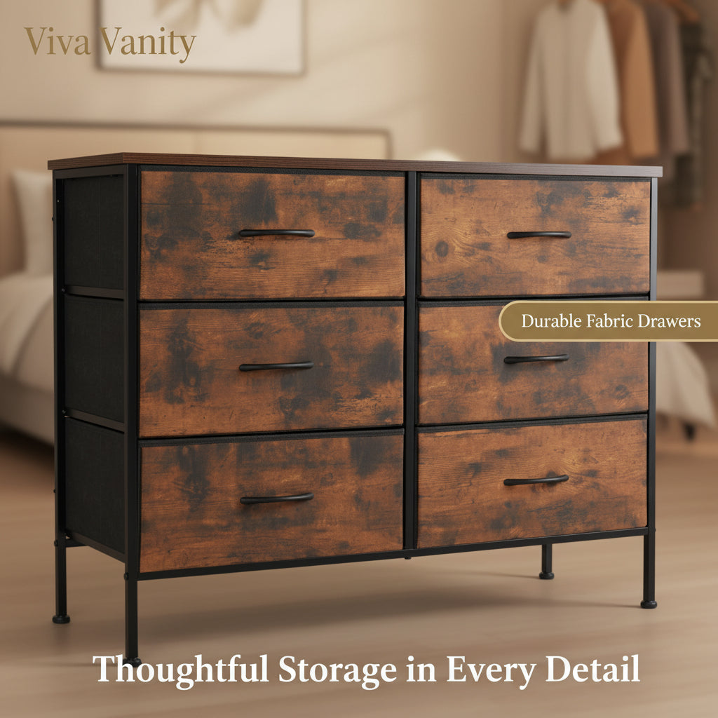 Wooden dresser with metal frame on a white background
