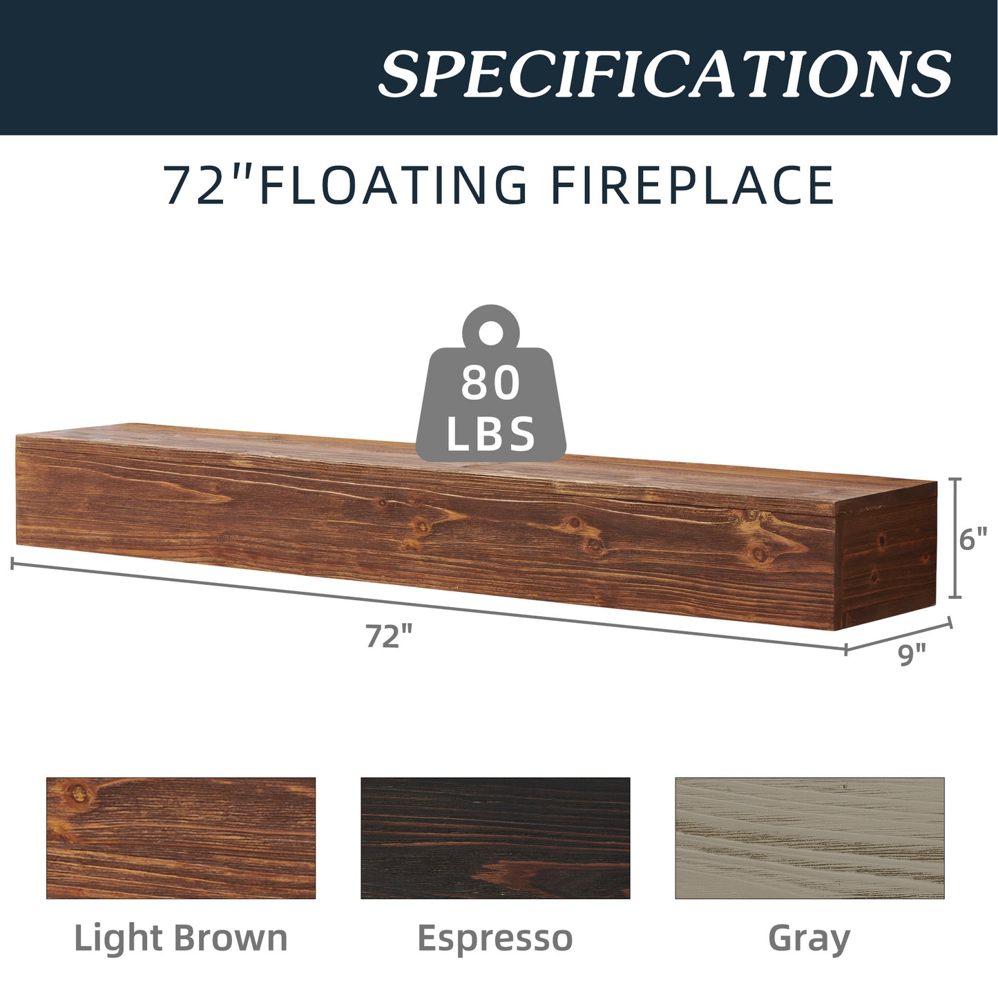 Luxury Country Wood Floating Shelf – Wall-Mounted Mantelpiece for Elegant Home Decor