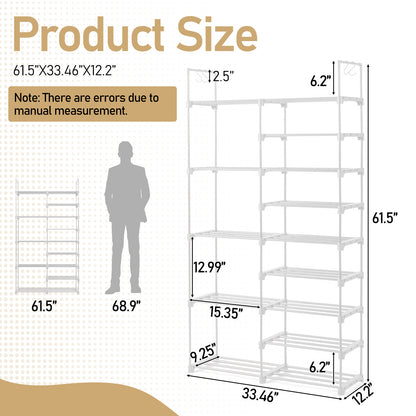 Celestia 9-Tier Double-Row Shoe Rack, White | Viva
