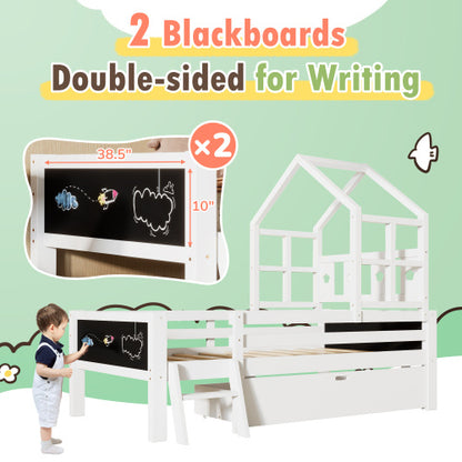 Twin House Bed with Ladder, Drawer & Blackboards | Viva