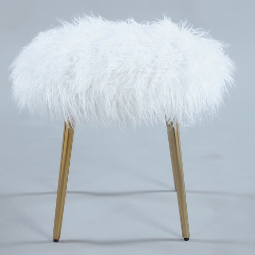White Ravni Faux-Fur Ottoman with Rose-Gold Legs | Viva