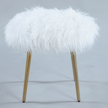 White Ravni Faux-Fur Ottoman with Rose-Gold Legs | Viva