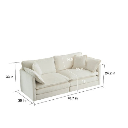 White 2-Seater Sectional Sofa with Ottoman | Viva