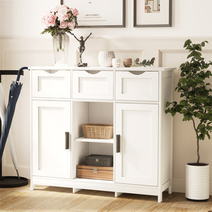 Viva Vanity Multi-Functional White Storage Cabinet with Adjustable Shelves and Drawers – Elegant Organizer for Living Room, Bedroom, and Bathroom