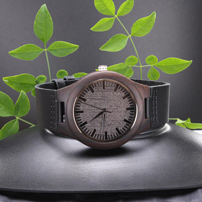 engraved wooden watch for birthdays