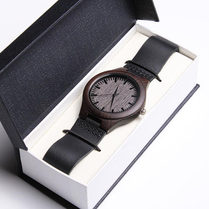 engraved wooden watch styled for anniversaries